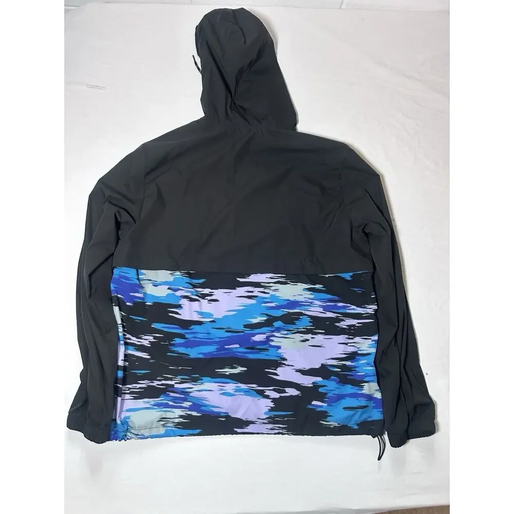 Edgar + Ash Men's Black Blue Purple Camo Hooded Anorak Windbreaker Size L